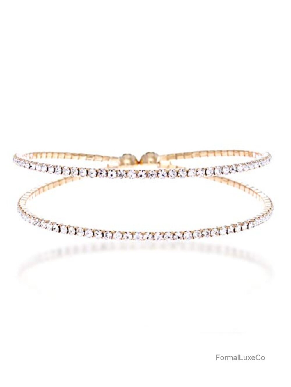 Rhinestone Bangle Bracelet Women Silver Gold Plated Flexible Adjustable Two Row